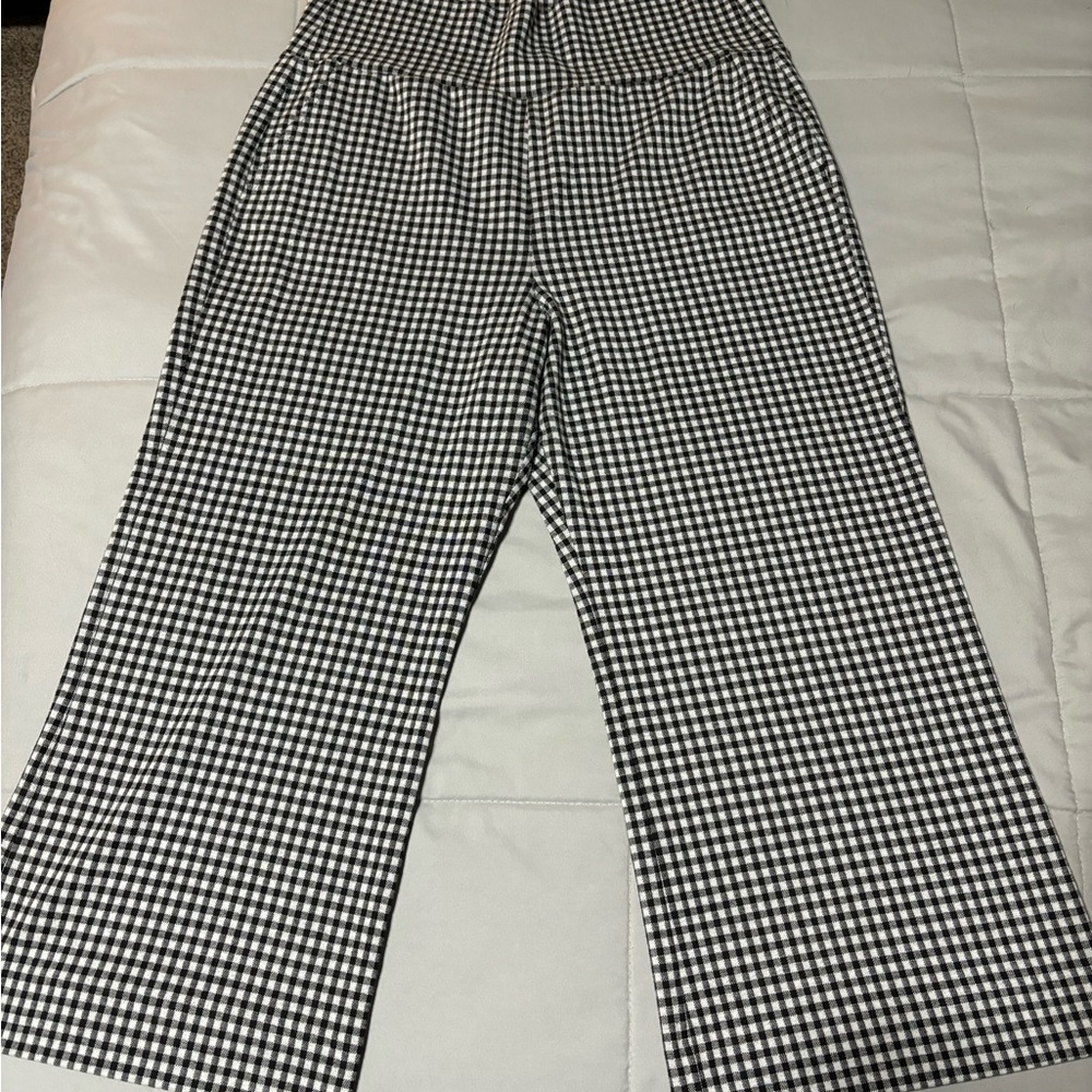 CAbi Black and White Gingham Cropped Wide-Leg Pants